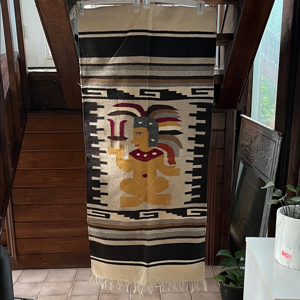 Southwest Indian Wool Navajo Rug Native American Aztec 26 1/2 by 58 inches